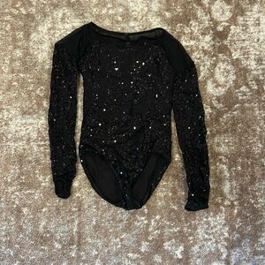 Black Sequin and Mesh Leotard